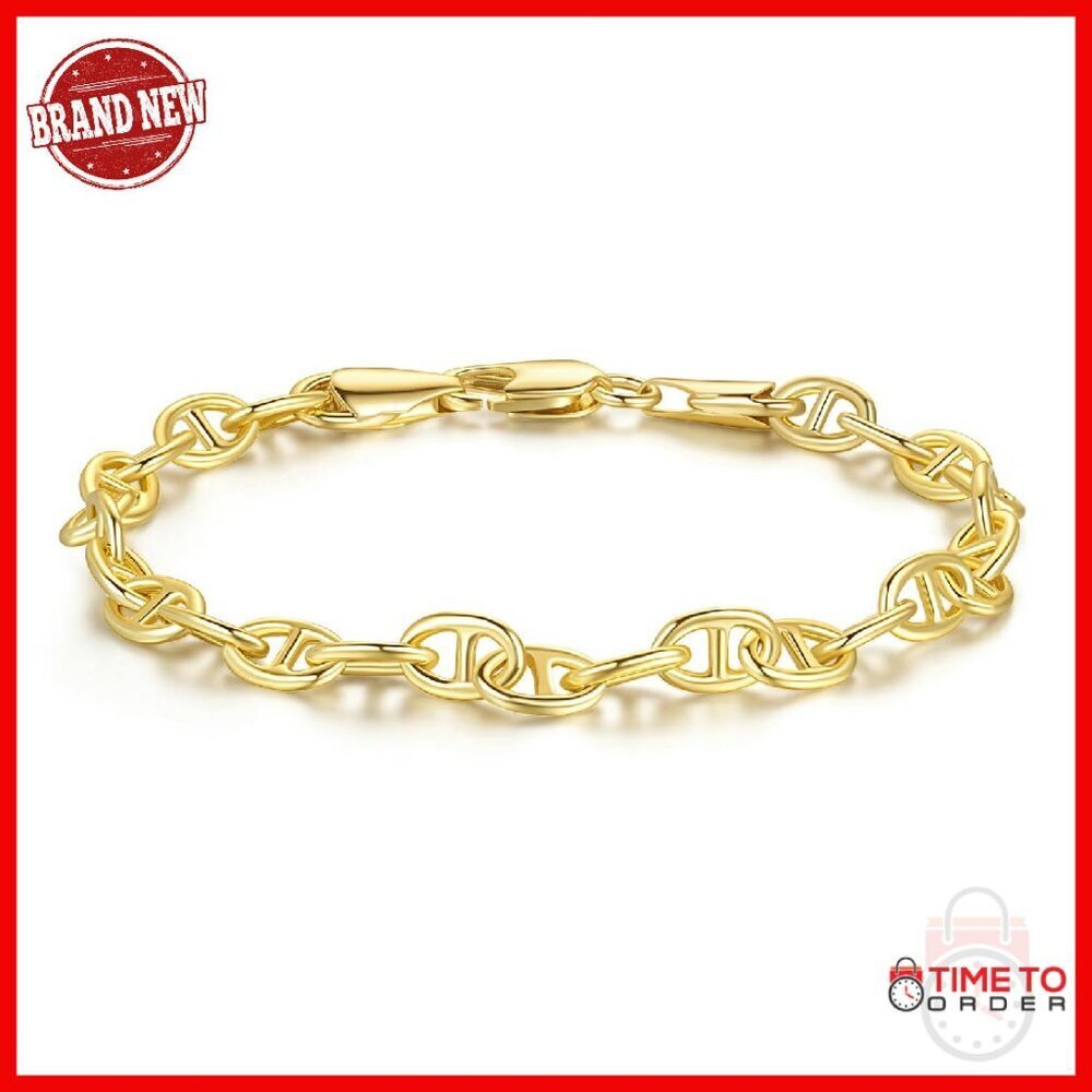 14K Gold Mariner Link Chain Bracelet 7.5in Lobster Clasp Dainty